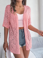 Open Front Crochet Knit Cover Up – Short Sleeve Beach Cardigan - Luxxella