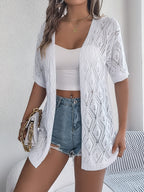 Open Front Crochet Knit Cover Up – Short Sleeve Beach Cardigan - Luxxella