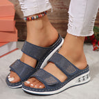 Rhinestone Wedge Slide Sandals – Comfortable Platform Open Toe Slides - Luxxella