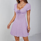 French-Style Elegant Dress - Bow Detail Classic Slim Fit Design - Luxxella