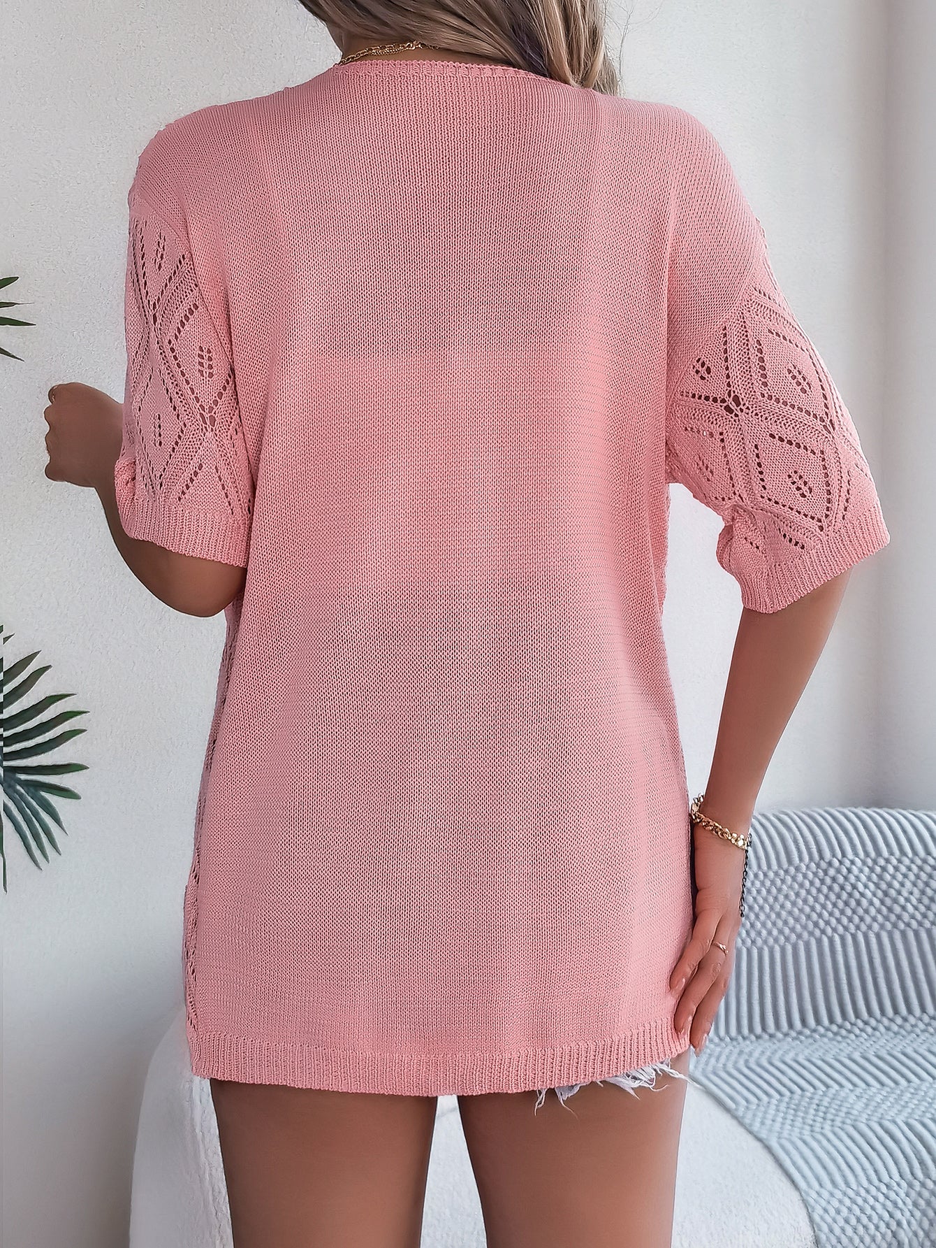 Open Front Crochet Knit Cover Up – Short Sleeve Beach Cardigan - Luxxella