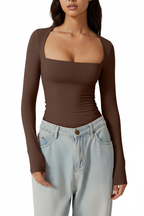 Chocolate Brown Square-Neck Bodysuit