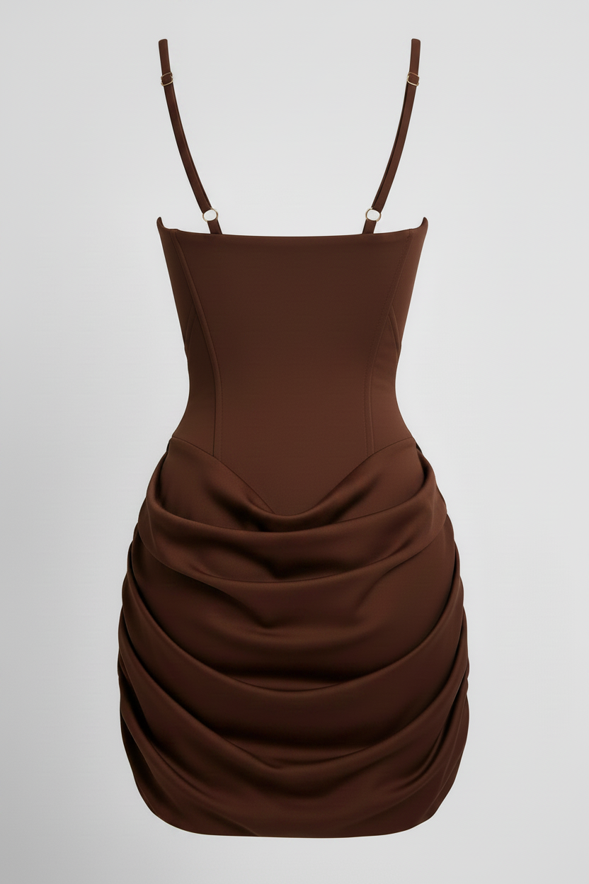 Corset Dress Brown Ghost Mannequin – Back