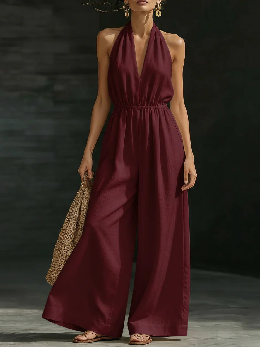 V-Neck Halter Jumpsuit – Elegant Summer Outfit