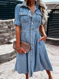 Denim Lapel Dress – Single-Breasted Slim Fit Short-Sleeve Summer Style