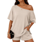 Off Shoulder Top & Shorts Set – Matching Casual Lounge Outfit - Luxxella