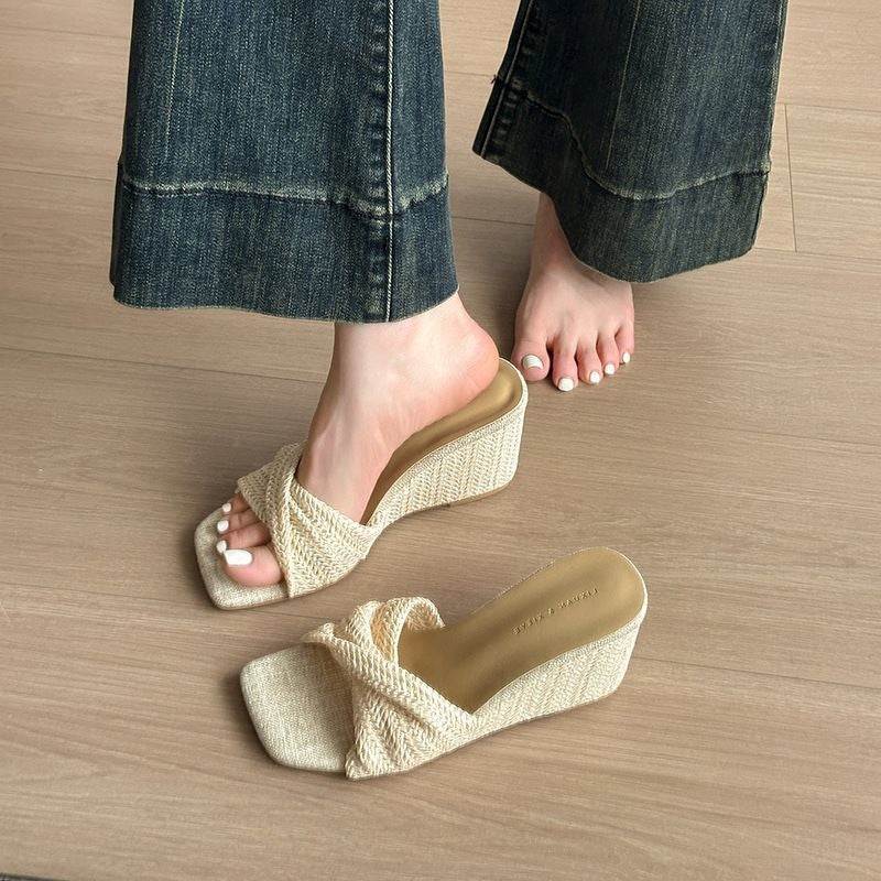 Casual Wedge Heel Slide Sandals – Open Toe One‑Strap Retro Style - Luxxella