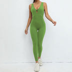 Yoga Jumpsuit – V‑Back Sleeveless Sportswear with Stretch Tights - Luxxella