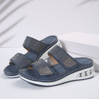 Rhinestone Wedge Slide Sandals – Comfortable Platform Open Toe Slides - Luxxella