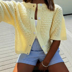 Knitted Summer Cardigan Jacket – Hollow-Out Short-Sleeve Blouse - Luxxella