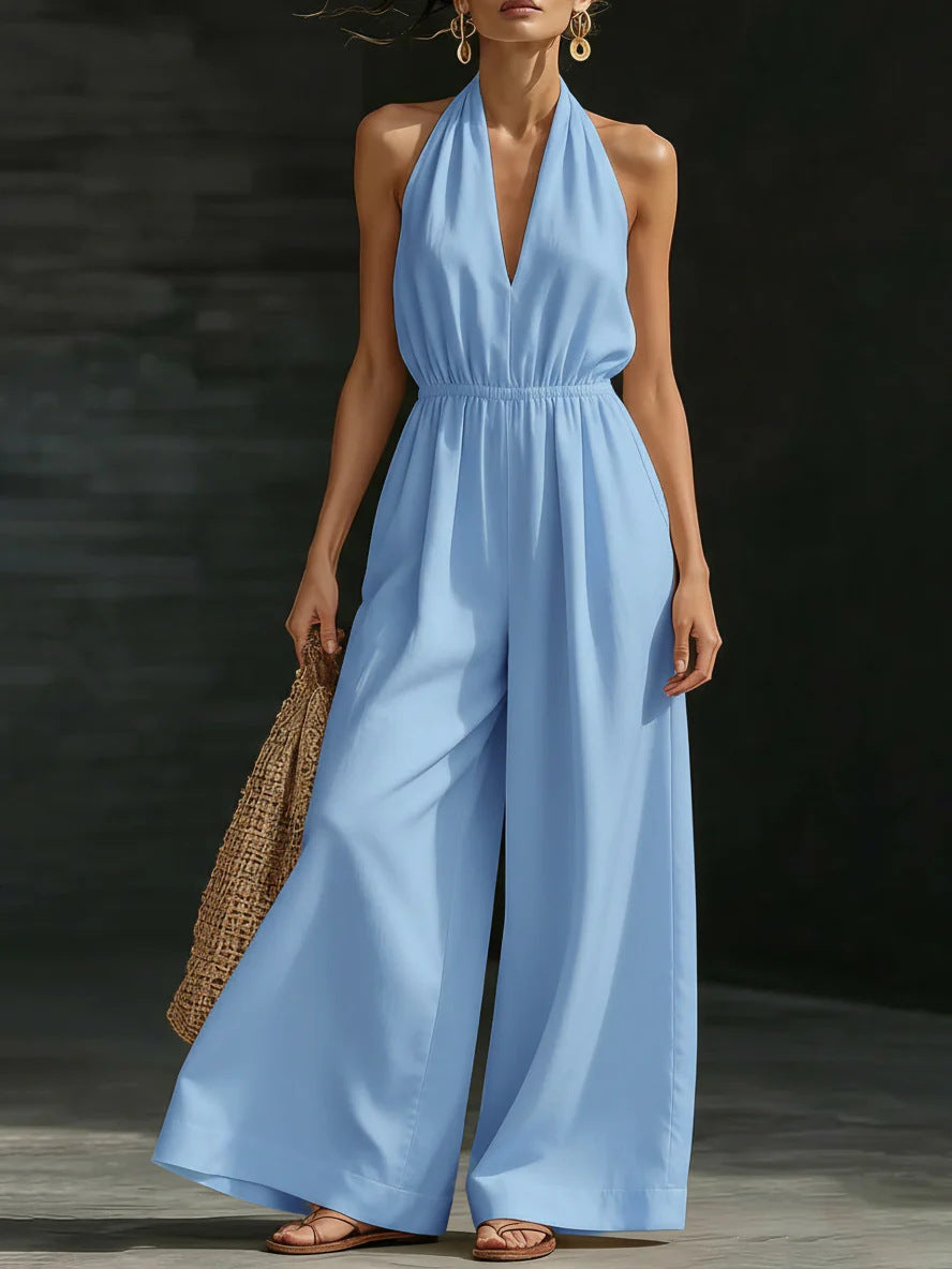 V-Neck Halter Jumpsuit – Elegant Summer Outfit