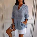 Pleated Long-Sleeve Shirt – Single-Breasted Lapel Top - Luxxella