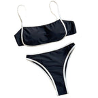 Two Piece Bikini Set – High Waisted Contrast Trim Swimsuit - Luxxella