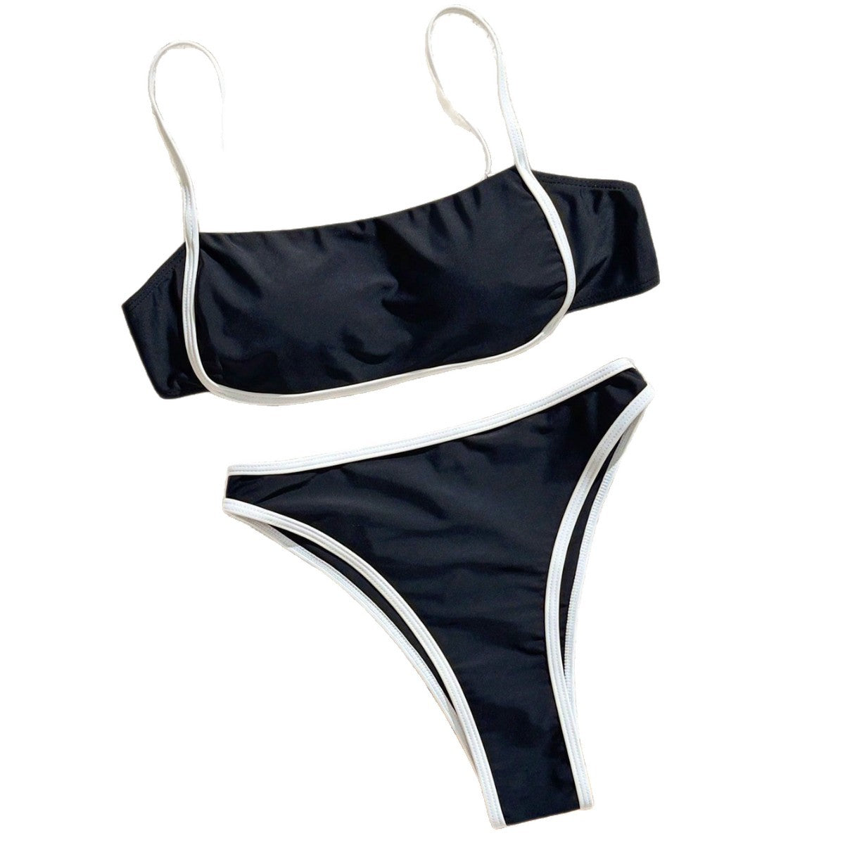 Two Piece Bikini Set – High Waisted Contrast Trim Swimsuit - Luxxella