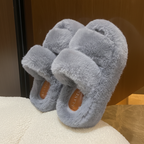 Enhanced Blue-Gray Faux Fur Slippers