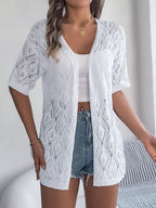 Open Front Crochet Knit Cover Up – Short Sleeve Beach Cardigan - Luxxella
