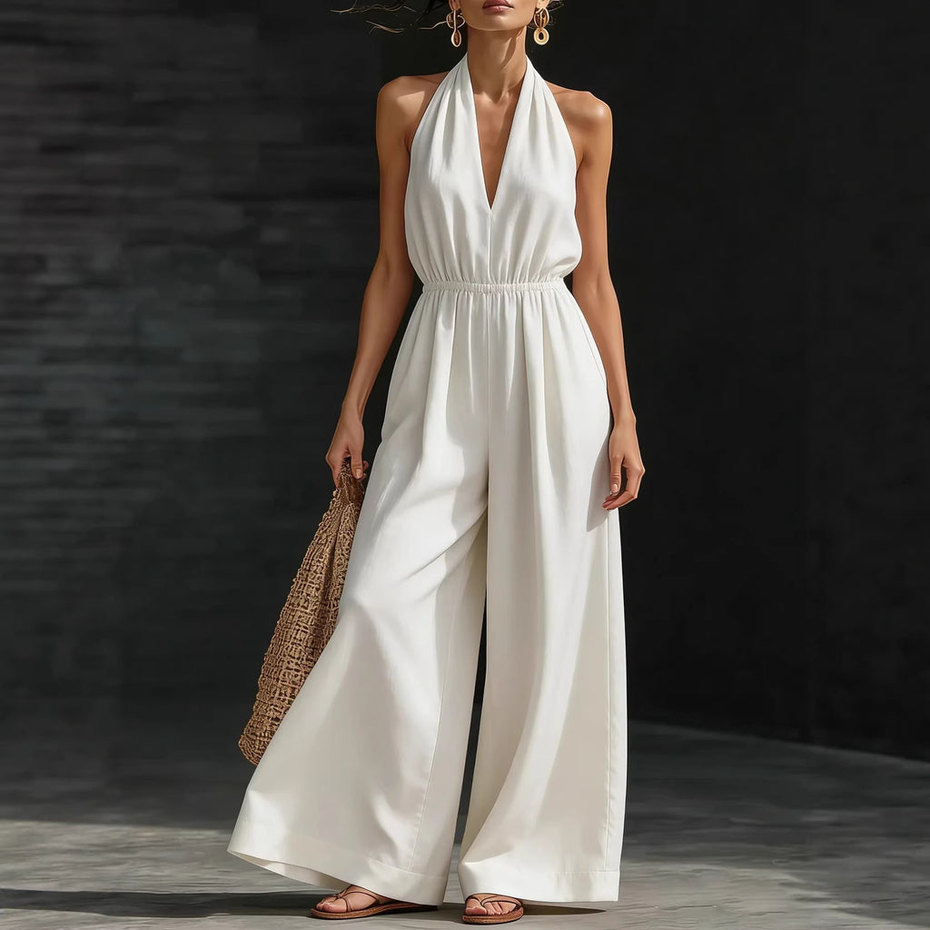V-Neck Halter Jumpsuit – Elegant Summer Outfit
