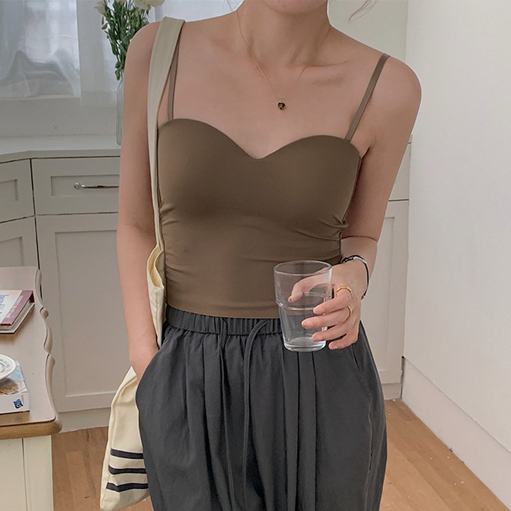 Women’s Ice Silk Cami Top – Summer Sleeveless Top with Built-In Pads