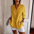 Pleated Long-Sleeve Shirt – Single-Breasted Lapel Top - Luxxella