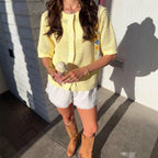 Knitted Summer Cardigan Jacket – Hollow-Out Short-Sleeve Blouse - Luxxella