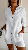 Pleated Long-Sleeve Shirt – Single-Breasted Lapel Top