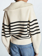 Women’s Breton Stripe Quarter-Zip Jumper - Fall Winter Heavyweight Wool-Cotton Sweater
